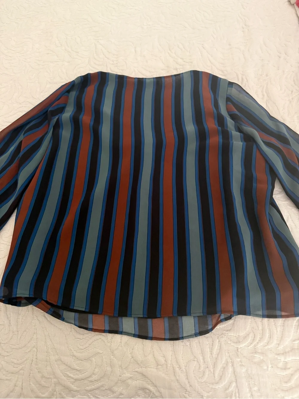 Madewell Striped V-Neck Blouse in Blue and Rust